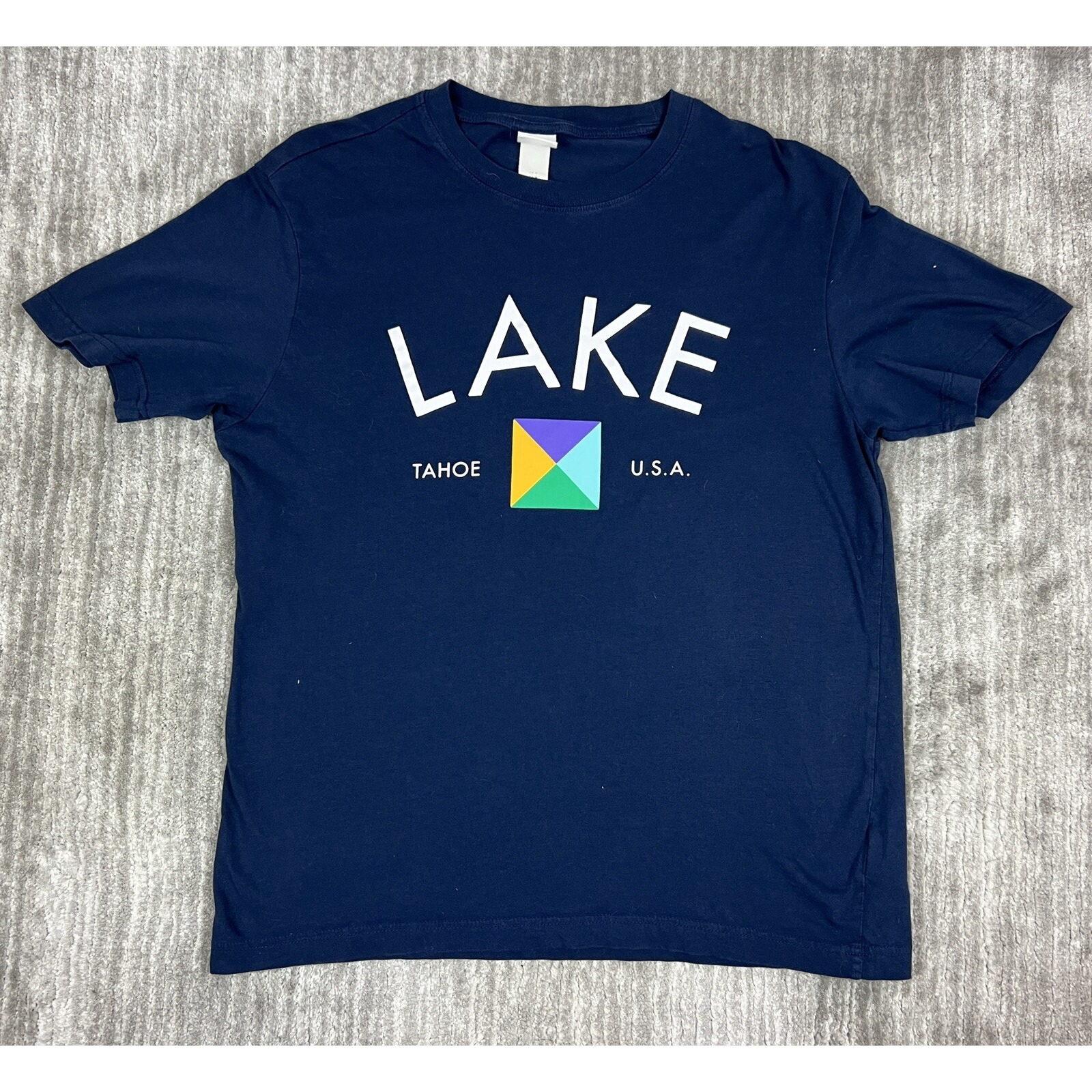 H&M T-Shirt Men Medium Navy Blue Lake Tahoe U.S.A. Graphic L.O.G.G. Short Sleeve